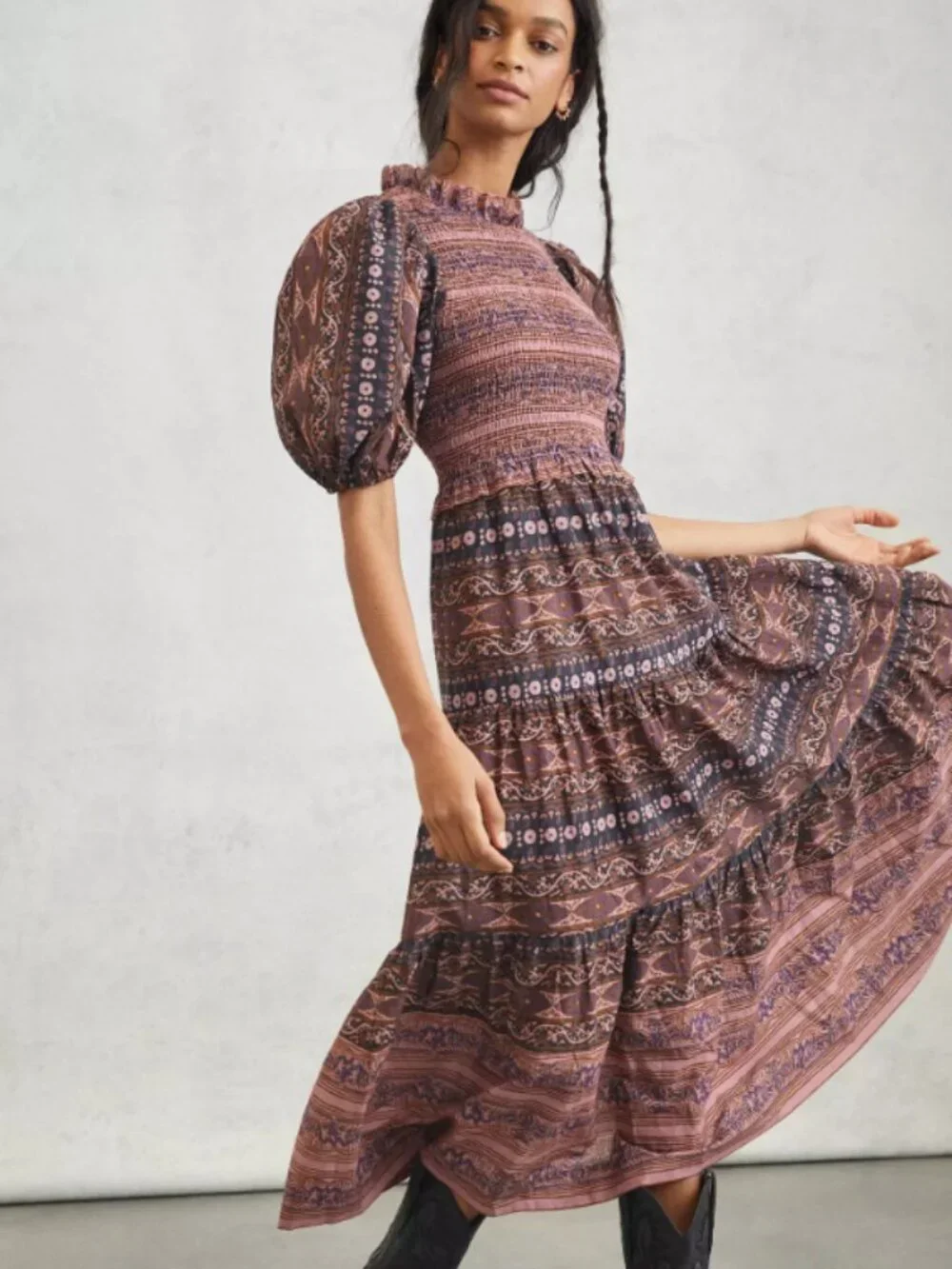 Anthropologie Othelia Smocked Puff Sleeve Maxi Dress Sz Small Petite MSRP $168